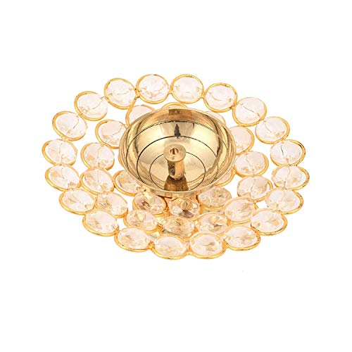 Ein Sof Akhand Diya Decorative Brass & Crystal Oil Lamp Tea Light Holder Lantern, 5 inches Wide Umbrella Shaped Diya Lantern (Gold and White) - Image 4