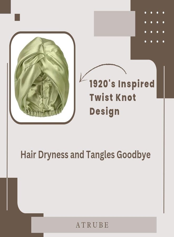 Atrube's Silk Satin Hair Bonnet Reversible Sleep Cap with adjustable tie band Shower Cap, Reusable waterproof elastic bathroom cap And Scrunchies Silk bonnet for hair (Green) - Image 3