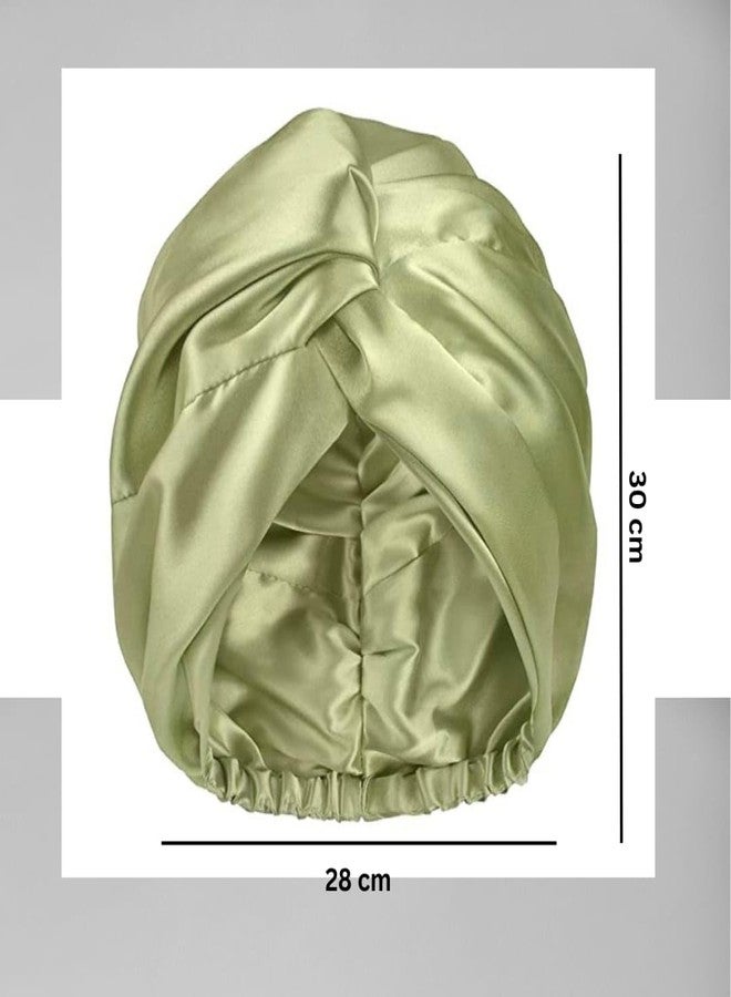 Atrube's Silk Satin Hair Bonnet Reversible Sleep Cap with adjustable tie band Shower Cap, Reusable waterproof elastic bathroom cap And Scrunchies Silk bonnet for hair (Green) - Image 4