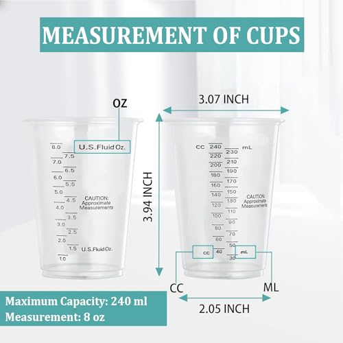 Taeku Measuring Cups Plastic, 8 oz Disposable Clear Epoxy Cups for Resin Reusable Multipurpose Stain Paint Liquid Mixing Cups for Cooking Baking (Pack of 50) - Image 2