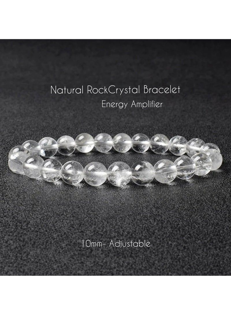 HADIGEMS 10mm Clear Quartz (Rock Crystal) Strech Bracelet - Image 1