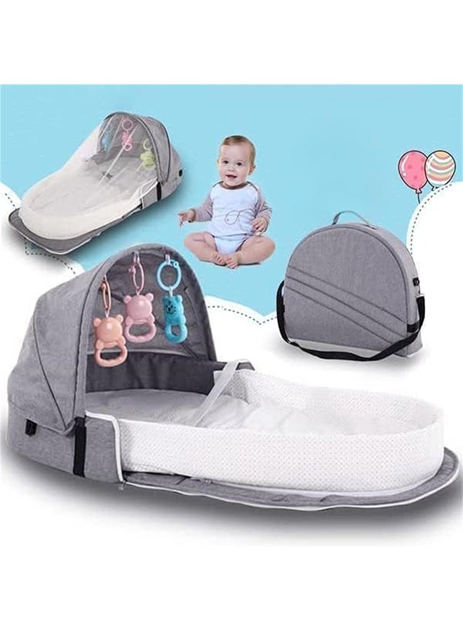 Beauenty Baby Travel Cot with Mosquito Net and Awning, Foldable Baby Tent, Washable Crib Bionic Travel Bed Breathable Cradle Cot, Portable Baby Cots, Foldable Baby Cots with Mosquito Net (Grey) - Image 4