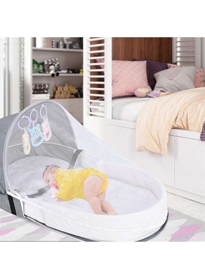 Beauenty Baby Travel Cot with Mosquito Net and Awning, Foldable Baby Tent, Washable Crib Bionic Travel Bed Breathable Cradle Cot, Portable Baby Cots, Foldable Baby Cots with Mosquito Net (Grey) - Image 2