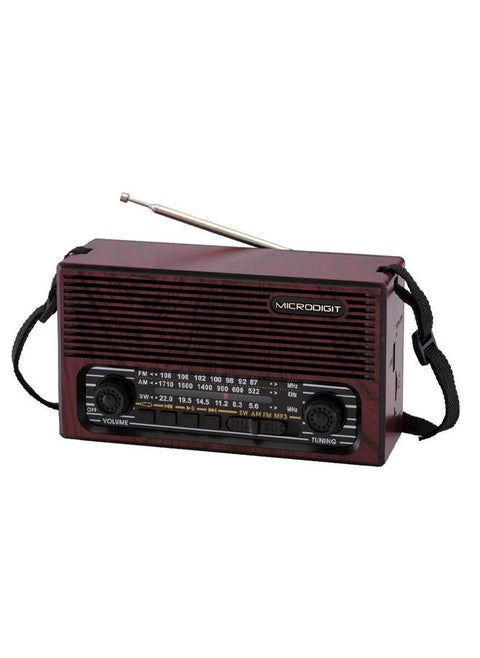 راديو محمول بتقنية البلوتوث من ميكروديجيت MD012R AM/FM/SW/3 راديو محمول مع بطارية قابلة للشحن