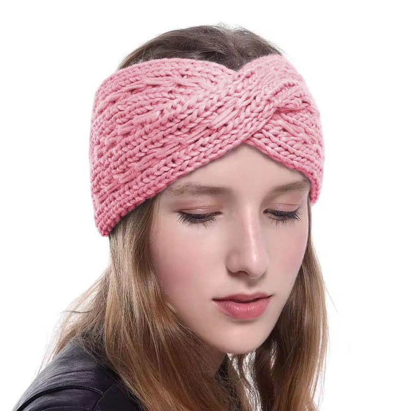 Richmen Women Stylish Headband New Cris Cross Bow Crochet Headwrap Hair Band for Spa Casual Knitted Woolen Warm Hair Band Unisex Acrylic Skull Stretchy Ear Warmer Earmuff(Pink) - Image 1