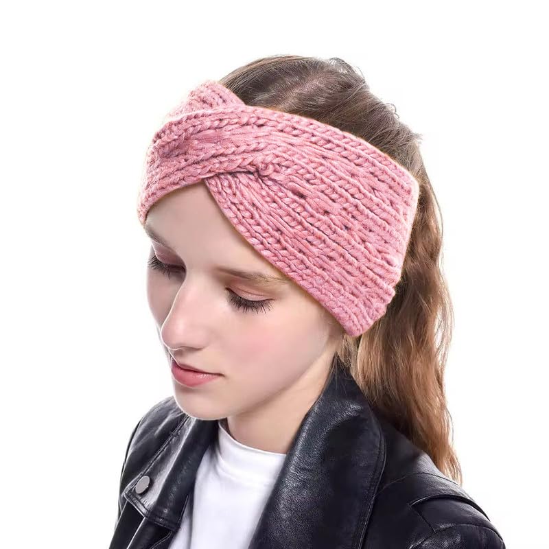 Richmen Women Stylish Headband New Cris Cross Bow Crochet Headwrap Hair Band for Spa Casual Knitted Woolen Warm Hair Band Unisex Acrylic Skull Stretchy Ear Warmer Earmuff(Pink) - Image 2