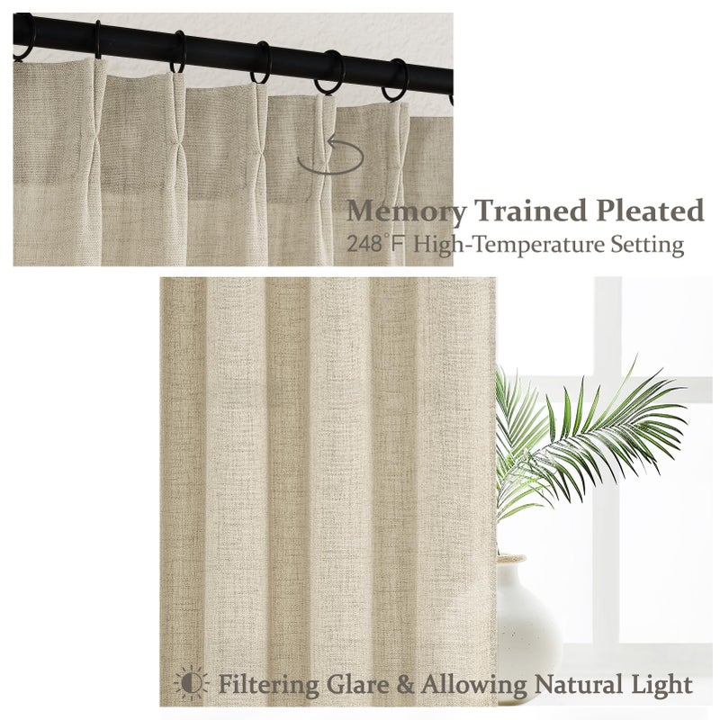 PleatedDrapes Warm Beige Extra Long Thick Burlap Sheer Curtains 108 Inches Long for Living Room, Farmhouse Country Pinch Pleat Flax Linen Window Drapes with Back Tab & Ceiling Track 9 FT Light Filtering Taupe Burg - Image 5