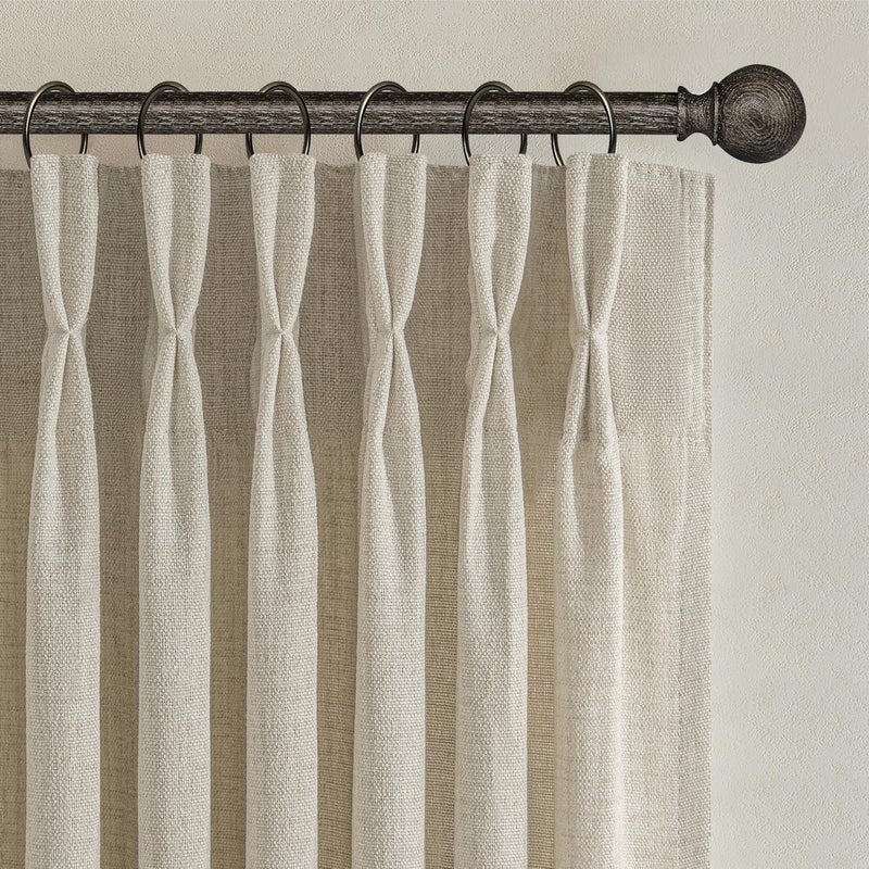 PleatedDrapes Warm Beige Extra Long Thick Burlap Sheer Curtains 108 Inches Long for Living Room, Farmhouse Country Pinch Pleat Flax Linen Window Drapes with Back Tab & Ceiling Track 9 FT Light Filtering Taupe Burg - Image 3