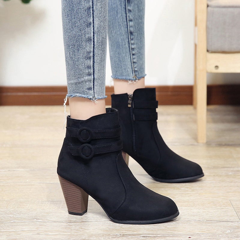 Boots for Women 2020 Autumn and Winter New Style Thick Heel Large Size Women's Shoes European and American Short-Tube Women's Boots Student Warm Snow Boots for Women - Image 4