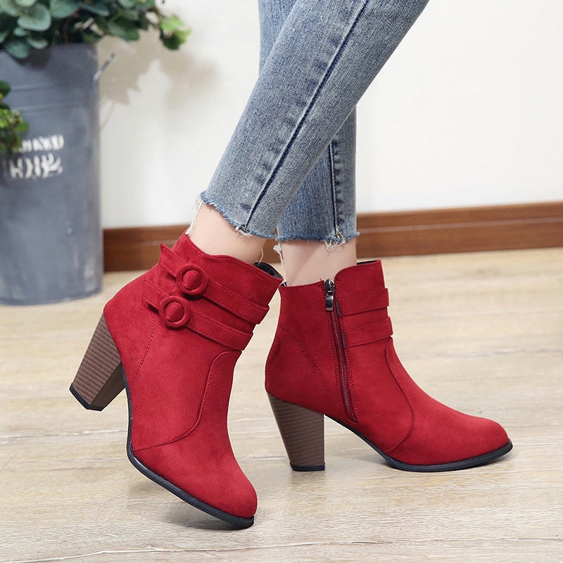 Boots for Women 2020 Autumn and Winter New Style Thick Heel Large Size Women's Shoes European and American Short-Tube Women's Boots Student Warm Snow Boots for Women - Image 2