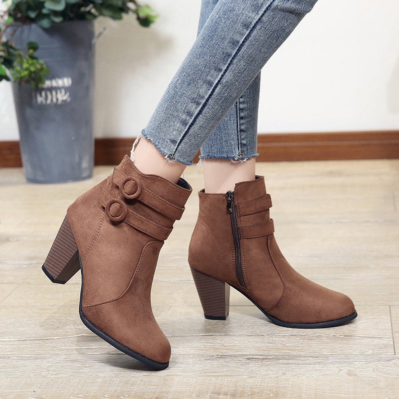 Boots for Women 2020 Autumn and Winter New Style Thick Heel Large Size Women's Shoes European and American Short-Tube Women's Boots Student Warm Snow Boots for Women - Image 5