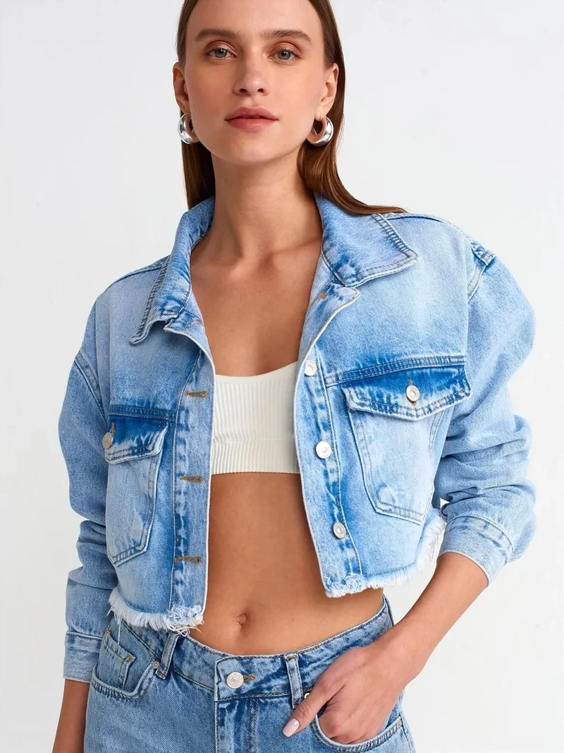 ديلفين Dilvin Cropped Denim Puffer Jacket