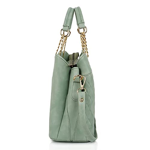 EVEDA Synthetic Vegan Leather Classic Chain Strap Top Handle Handheld Shoulder Crossbody Water Resistant Handbag For Women - Image 5