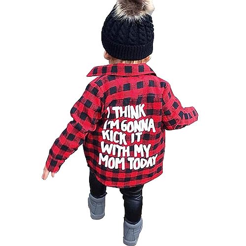 MERSARIPHY Toddler Long Sleeve Shirt Baby Boy Girl Plaid Top for Toddler Spring Winter Coat for Kid (Red Plaid, 5-6 T) - Image 1