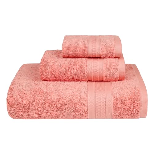 Trident Soft Comfort Air Rich Towels for Bath, 100% Cotton Towel, Super Soft, Highly Absorbent, 3 Pieces Towel Set, 500 GSM - Coral Haze - Image 1