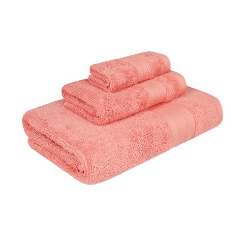 Trident Soft Comfort Air Rich Towels for Bath, 100% Cotton Towel, Super Soft, Highly Absorbent, 3 Pieces Towel Set, 500 GSM - Coral Haze - Image 2
