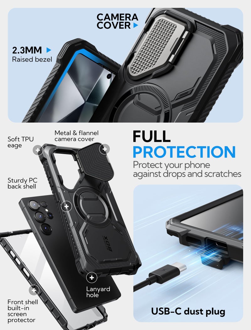 I-blason حافظة i-Blason Armorbox لجهاز Samsung Galaxy S25 Ultra مع غطاء كاميرا وحامل MagSafe [حماية عسكرية] حافظة هاتف مغناطيسية ثقيلة كاملة الجسم مع واقي شاشة لجهاز S25 Ultra بحجم 6.9 بوصة، أسود - Image 4