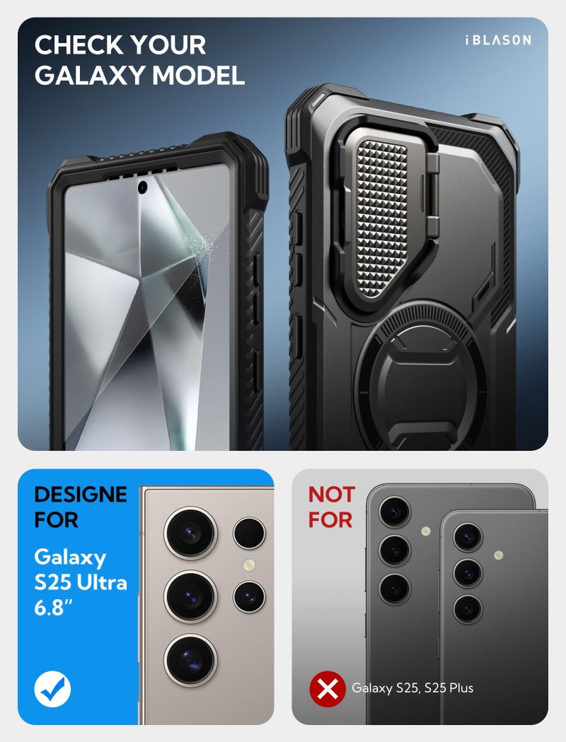 I-blason حافظة i-Blason Armorbox لجهاز Samsung Galaxy S25 Ultra مع غطاء كاميرا وحامل MagSafe [حماية عسكرية] حافظة هاتف مغناطيسية ثقيلة كاملة الجسم مع واقي شاشة لجهاز S25 Ultra بحجم 6.9 بوصة، أسود - Image 2