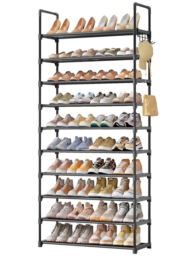 Kitsure Shoe Rack for Closet - 10-Tier Shoe Organizer with Hook Rack, Large-Capacity & Space-Saving Shoe Shelf for Entryway, Bedroom, Living Room,32.2" x 11.8" x 68.5", Black - Image 1