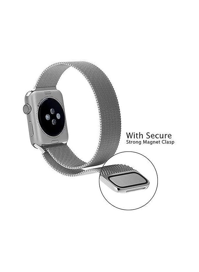 Generic - Fully Magnetic Closure Stainless Steel Bracelet Strap iWatch Band for Series 1/2/3/4/5/6/7/8/Se/Ultra Sport & Edition 42mm 44mm 45mm 49mm- Silver - Image 1