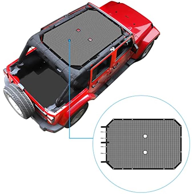 rayihni غطاء علوي شبكي أسود متين يوفر حماية من أشعة الشمس فوق البنفسجية لجيب رانجلر JK أو JKU 2007-2017 - 4 أبواب - Image 3