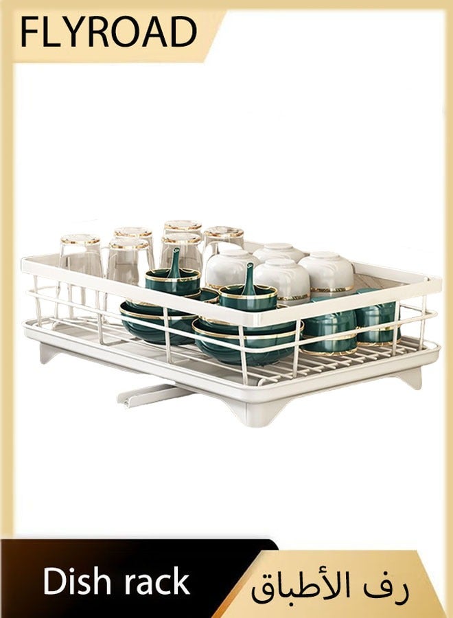 FLYROAD Dish Drying Rack, Dish Racks for Kitchen Counter with Drainboard,Rustproof Dish Drainer with Removable Utensil Holder and Swivel Spout,White - Image 1