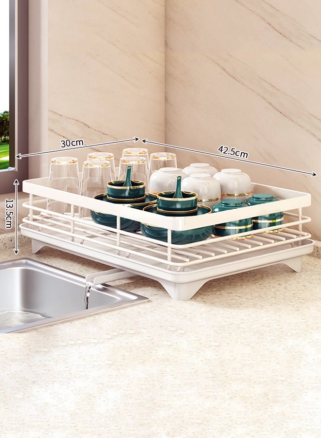 FLYROAD Dish Drying Rack, Dish Racks for Kitchen Counter with Drainboard,Rustproof Dish Drainer with Removable Utensil Holder and Swivel Spout,White - Image 2