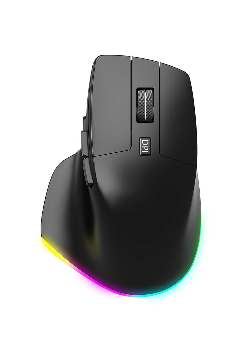 infino ماوس لاسلكي مريح، يدعم بلوتوث و2.4 جيجاهرتز، 6 إضاءات RGB، 3 مستويات DPI (800/1200/1600)، 6 أزرار، صامت، مناسب لأجهزة الكمبيوتر المحمولة، والكمبيوتر الشخصي، والأجهزة اللوحية - أسود - Image 1