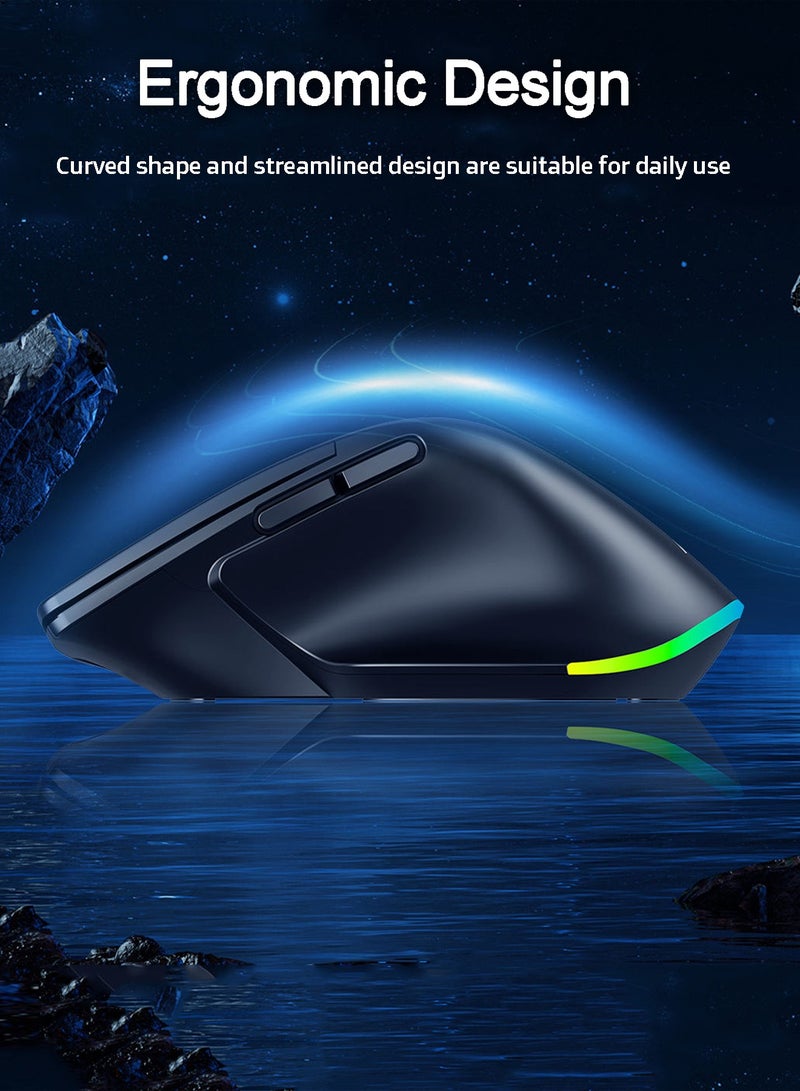 infino ماوس لاسلكي مريح، يدعم بلوتوث و2.4 جيجاهرتز، 6 إضاءات RGB، 3 مستويات DPI (800/1200/1600)، 6 أزرار، صامت، مناسب لأجهزة الكمبيوتر المحمولة، والكمبيوتر الشخصي، والأجهزة اللوحية - أسود - Image 2