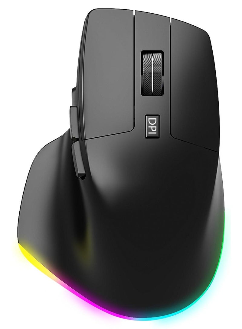 infino Ergonomic Wireless Mouse, Tri-Mode Bluetooth & 2.4GHz, 6 RGB Lighting Modes, 3 DPI Levels 800/1200/1600, 6 Buttons, Silent for Laptop, PC, Tablet - Black - Image 1