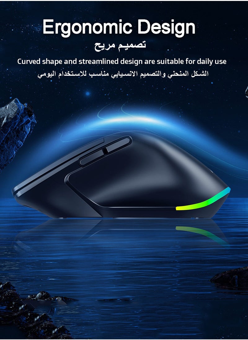 infino ماوس لاسلكي مريح، يدعم بلوتوث و2.4 جيجاهرتز، 6 إضاءات RGB، 3 مستويات DPI (800/1200/1600)، 6 أزرار، صامت، مناسب لأجهزة الكمبيوتر المحمولة، والكمبيوتر الشخصي، والأجهزة اللوحية - أسود  - Image 2