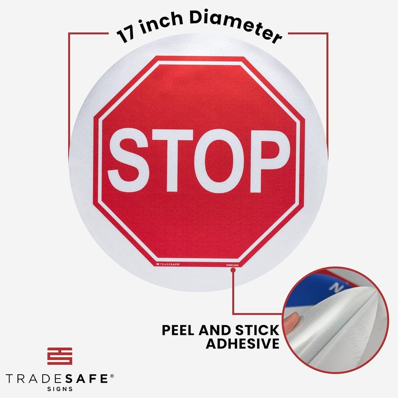 TRADESAFE Stop Anti-Slip Floor Sticker - Stop Decal Floor Sign, Peel and Stick Adhesive Vinyl Sign, ANSI-Compliant, 17” Diameter Round Sticker - Image 3