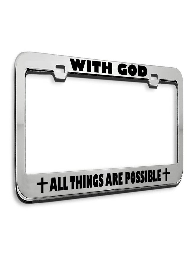 Speedy Pros Metal License Plate Frame with God All Things are Possible Religious Jesus Pink Car Accessories Chrome 2 Holes 1 Frame - Image 1