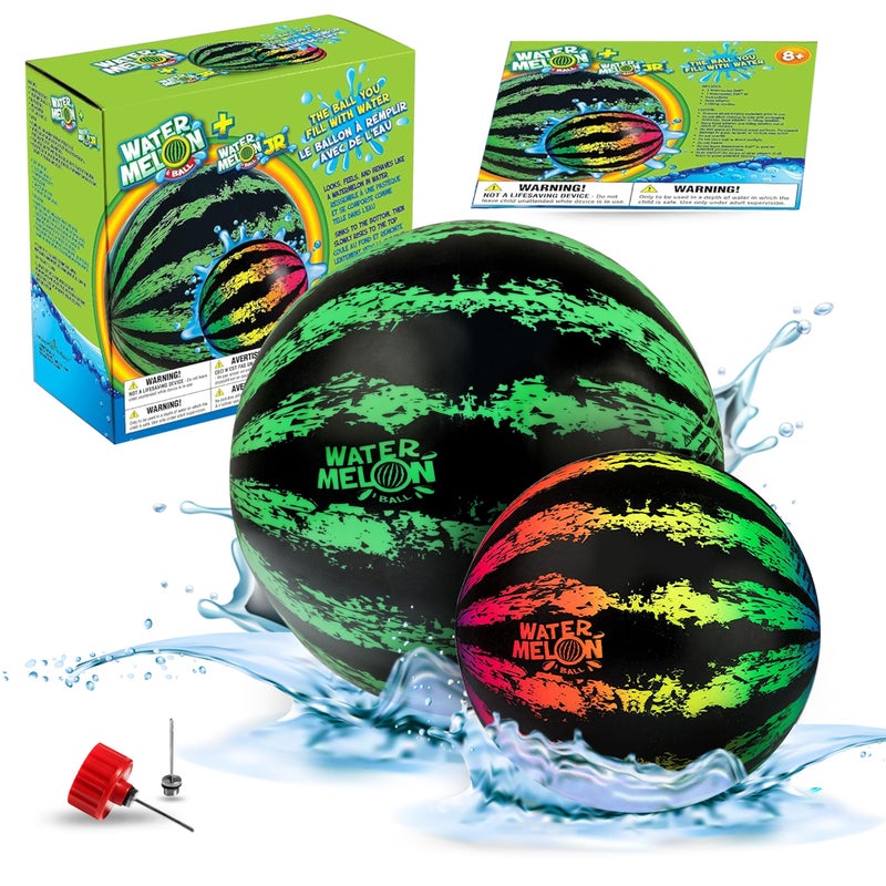 Watermelon Ball ألعاب كرة الماء للبالغين والعائلة - عبوة من 2 بحجم 6 1/2" و 9" للأطفال والمراهقين والجميع في ألعاب السباحة، كرة الماء، التاج، الغوص، ملحقات اللعب على الشاطئ الممتعة - Image 1