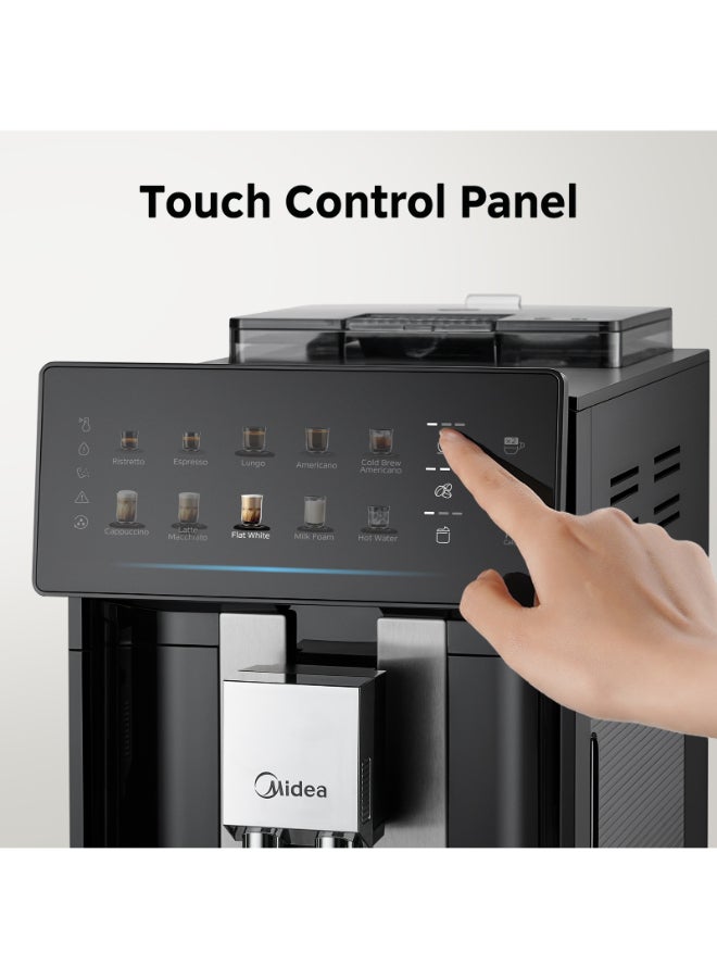 مديا ماكينة القهوة الأوتوماتيكية بالكامل Midea GenuiBrew (طراز MCA-15B0FADMCPK) – تحضير الإسبريسو واللاتيه والكابتشينو بلمسة واحدة | مطحنة مدمجة | تحضير القهوة الباردة (Cold Brew) | نظام مزدوج للحليب 1.8 L 1725 W MCA-15B0FADMCPK - Image 4