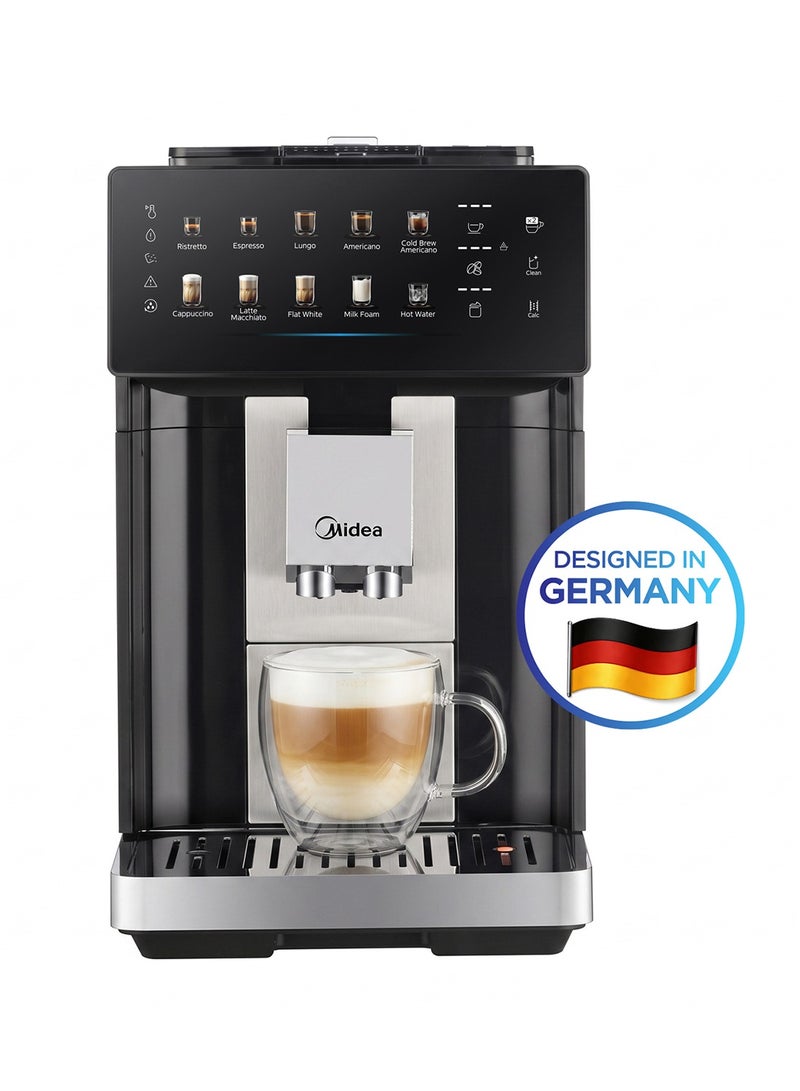 مديا ماكينة القهوة الأوتوماتيكية بالكامل Midea GenuiBrew (طراز MCA-15B0FADMCPK) – تحضير الإسبريسو واللاتيه والكابتشينو بلمسة واحدة | مطحنة مدمجة | تحضير القهوة الباردة (Cold Brew) | نظام مزدوج للحليب 1.8 L 1725 W MCA-15B0FADMCPK - Image 1