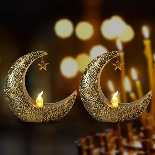 Glodecart 2PCS Mini Ramadan Moon Light for Ramadan Decorations, Black Mini Moon Star Light Eid Lamp for Ramadan Table Decoration Ramadan Gift Home Decor, Eid Ramadan Candle Lights Nightstand Decor - Image 1