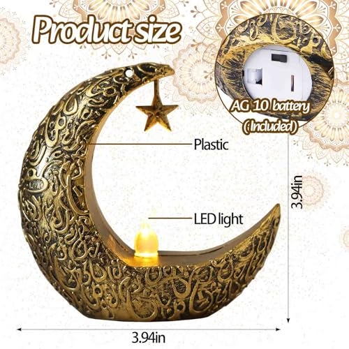Glodecart 2PCS Mini Ramadan Moon Light for Ramadan Decorations, Black Mini Moon Star Light Eid Lamp for Ramadan Table Decoration Ramadan Gift Home Decor, Eid Ramadan Candle Lights Nightstand Decor - Image 2