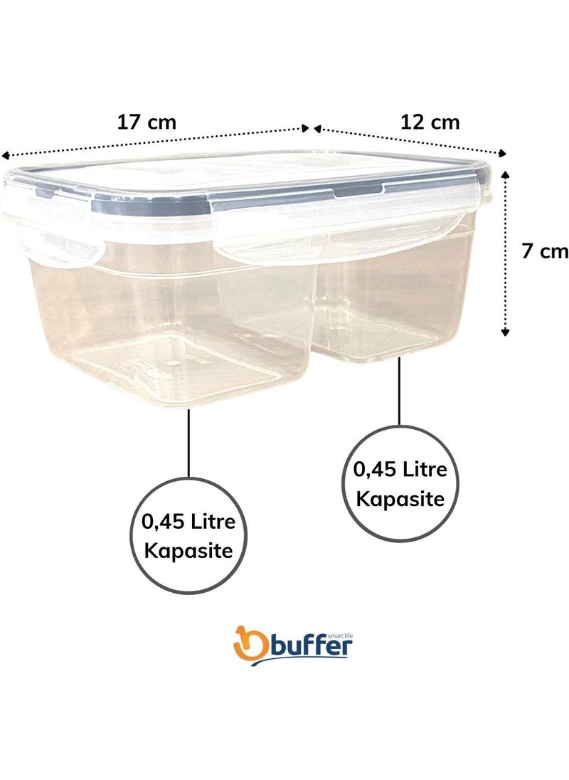 Buffer - ® 2 Compartments 0.45+0.45 Liter Food Storage Container with Lockable Lid LC-524 - Image 1