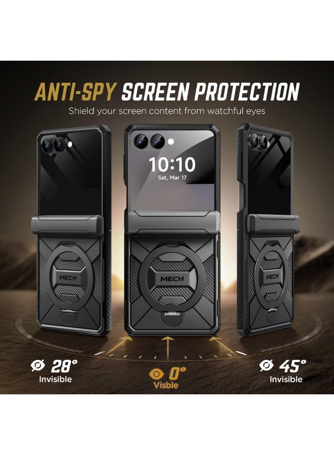 TONGATE 360° Spin Magnetic Stand for Z Flip 7 Case with Privacy Screen Protector, [Compatible with Magsafe] [Anti Spy] Full-Body Shockproof Samsung Galaxy Z Flip 7 Case with Hinge Protection, TiBlack - Image 2