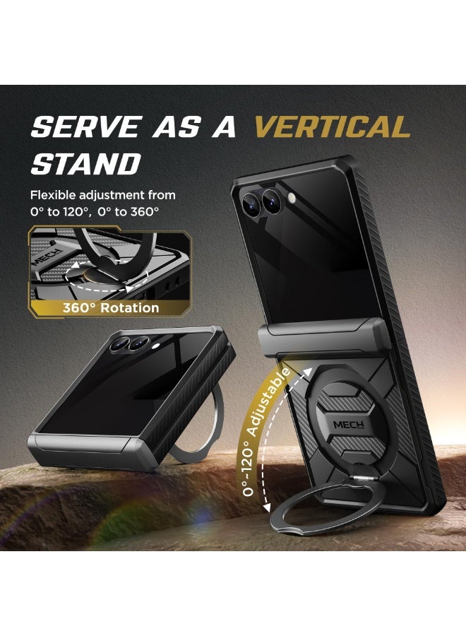 TONGATE 360° Spin Magnetic Stand for Z Flip 7 Case with Privacy Screen Protector, [Compatible with Magsafe] [Anti Spy] Full-Body Shockproof Samsung Galaxy Z Flip 7 Case with Hinge Protection, TiBlack - Image 3