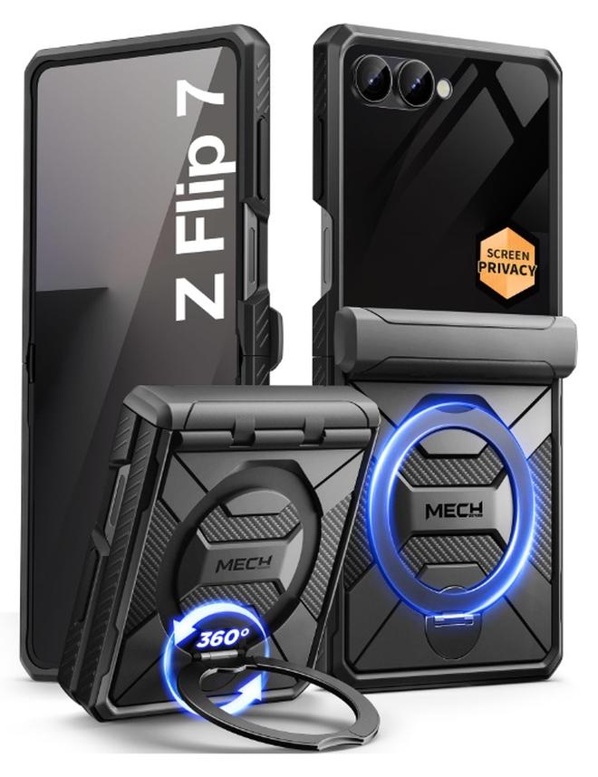 TONGATE 360° Spin Magnetic Stand for Z Flip 7 Case with Privacy Screen Protector, [Compatible with Magsafe] [Anti Spy] Full-Body Shockproof Samsung Galaxy Z Flip 7 Case with Hinge Protection, TiBlack - Image 1