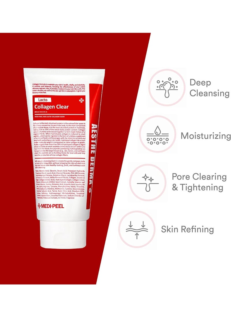 MEDIPEEL Medi-peel Aesthe Derma Lacto Collagen Clear 300ml | Korean Facial Cleansing Foam | K-Beauty Skincare | Collagen Cleanser | Deep Cleansing | Pore Tightening | Micro Bubble  - Image 3