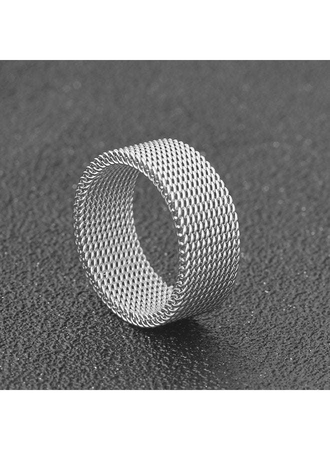 VQYSKO Woven Mesh Rings Stainless Steel Rings for Women Men Jewelry Size 6 to 10 - Image 5