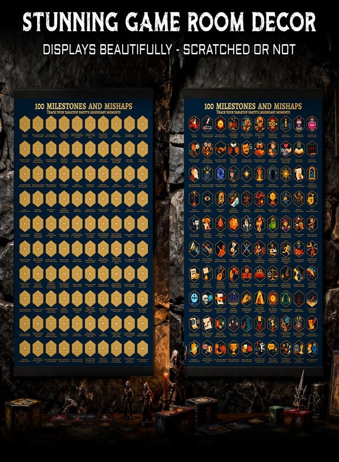 CZYY DND Achievements Scratch-Off Poster - 100 Milestones and Mishaps RPG Campaign Tracker Wall Art with Magnetic Hanger, Scratcher Kit - Fantasy Game Room Decor & Gift for TTRPG Players and DMs - Image 5