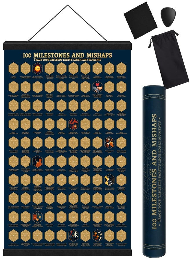 CZYY DND Achievements Scratch-Off Poster - 100 Milestones and Mishaps RPG Campaign Tracker Wall Art with Magnetic Hanger, Scratcher Kit - Fantasy Game Room Decor & Gift for TTRPG Players and DMs - Image 1