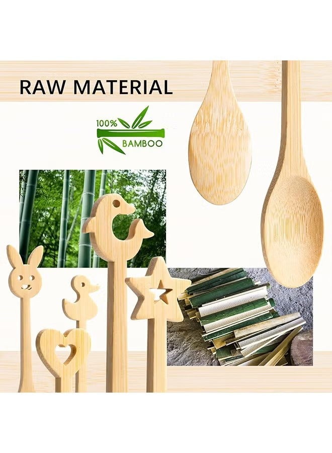 YJ 5 Pcs Small Wooden Spoons - Mini Wood Spoon with Cute Cartoon Handles - Smooth Bamboo Spoons for Honey, Tea & Spices, Wood Spoon for Eating & Stirring – Reliable Wooden Teaspoon Set - Image 3