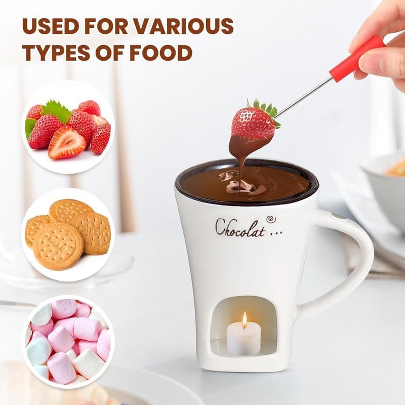 Chocolate Fondue Mug Ceramic Chocolate Melting Cup Ceramic Butter Warmers Pot Set Personal Cheese Melting Cup Warmer Mug for Candy Snack Caramel Party - Image 3