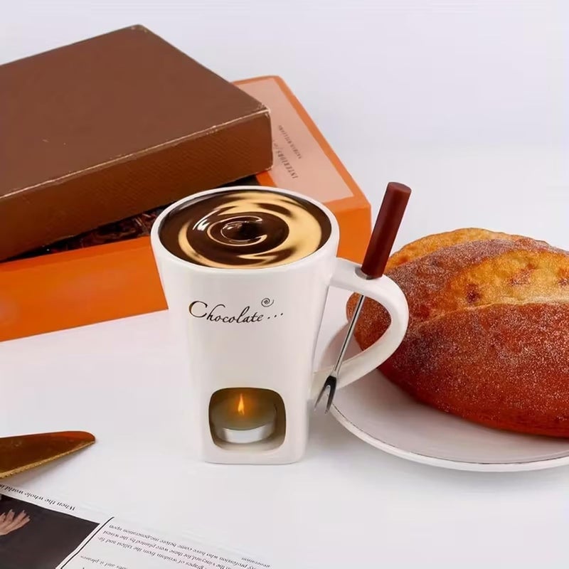 Chocolate Fondue Mug Ceramic Chocolate Melting Cup Ceramic Butter Warmers Pot Set Personal Cheese Melting Cup Warmer Mug for Candy Snack Caramel Party - Image 4
