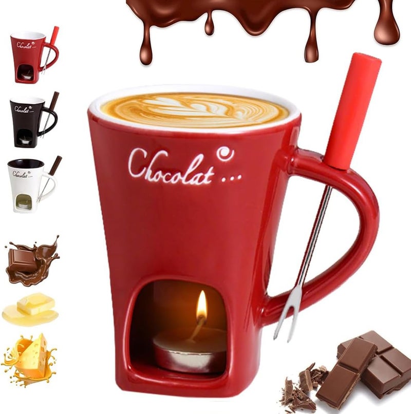 Chocolate Fondue Mug Ceramic Chocolate Melting Cup Ceramic Butter Warmers Pot Set Personal Cheese Melting Cup Warmer Mug for Candy Snack Caramel Party - Image 1